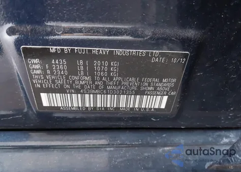 2013 Subaru Legacy 2.5I Premium из США, поврежденный, VIN 4S3BMBC61D3021355